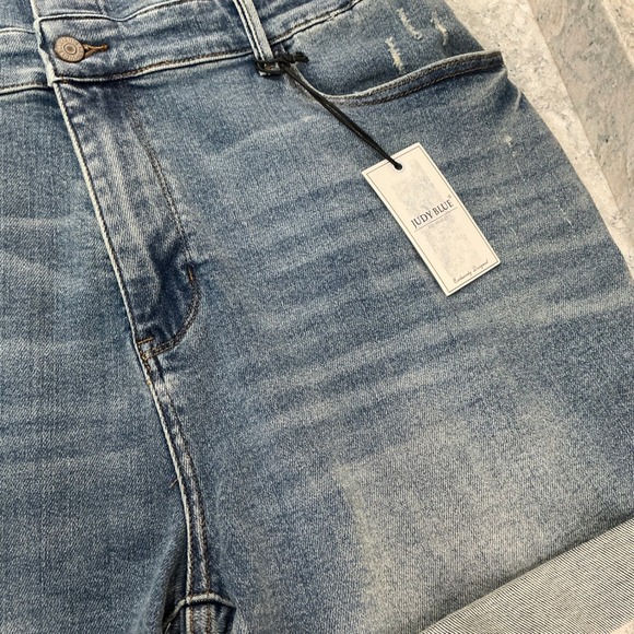 Judy Blue Denim Romper JB150244 MD 1XL Medium Blue Button Front Distressed Short - Picture 5 of 14